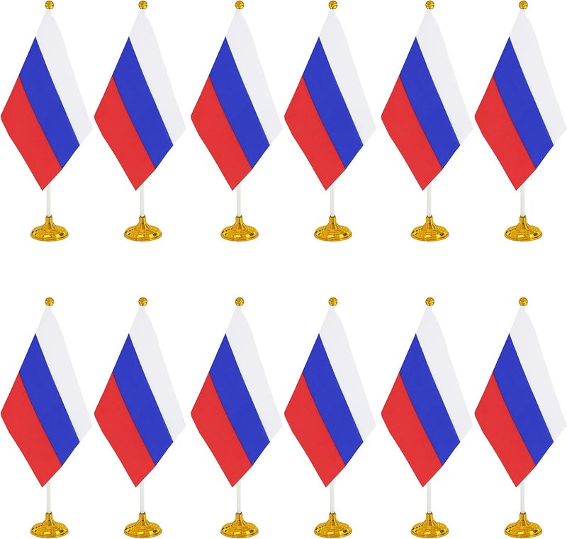 WXTWK 12 Pack Russia Flag Russian Desk Flag Small Mini Russian Table Flags With Stand Base,Home Office Festival Events Celebration Decorations - Image 1